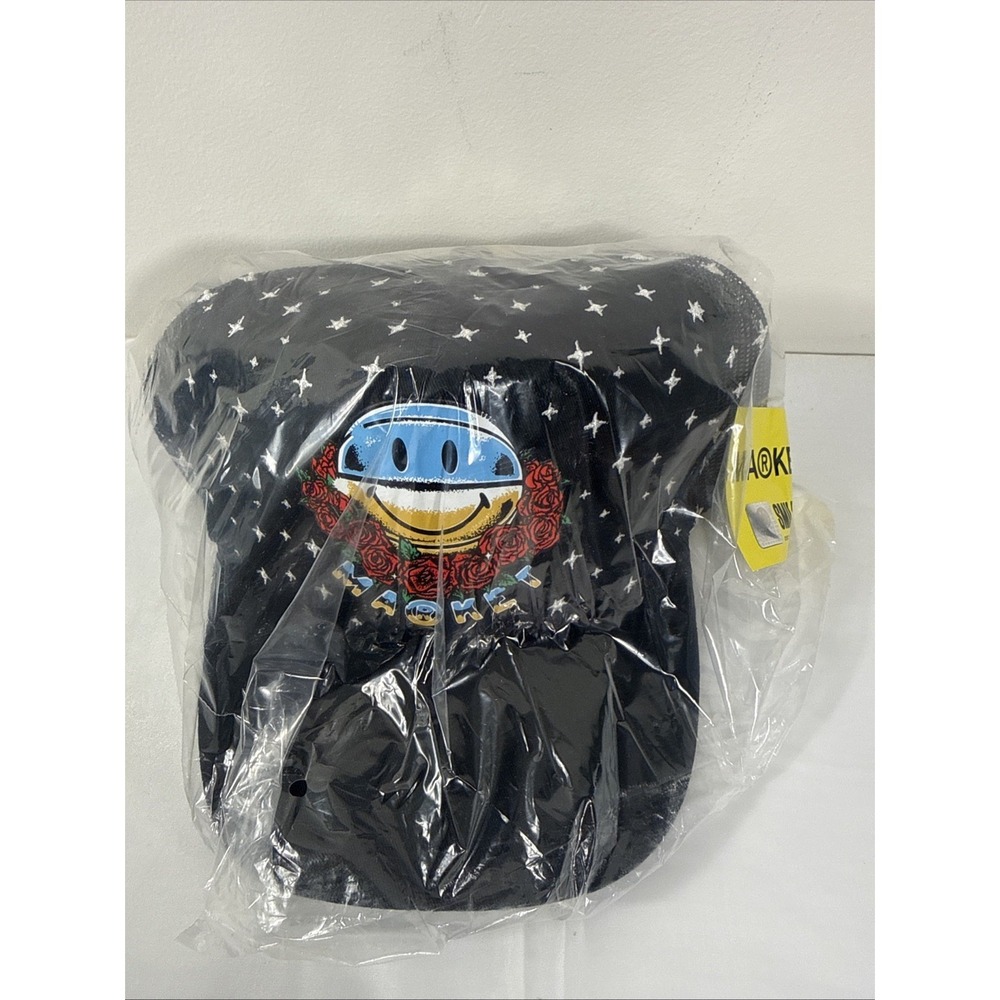 NWT Market Smiley Hoops Roses Trucker Hat Snap Back Black‎